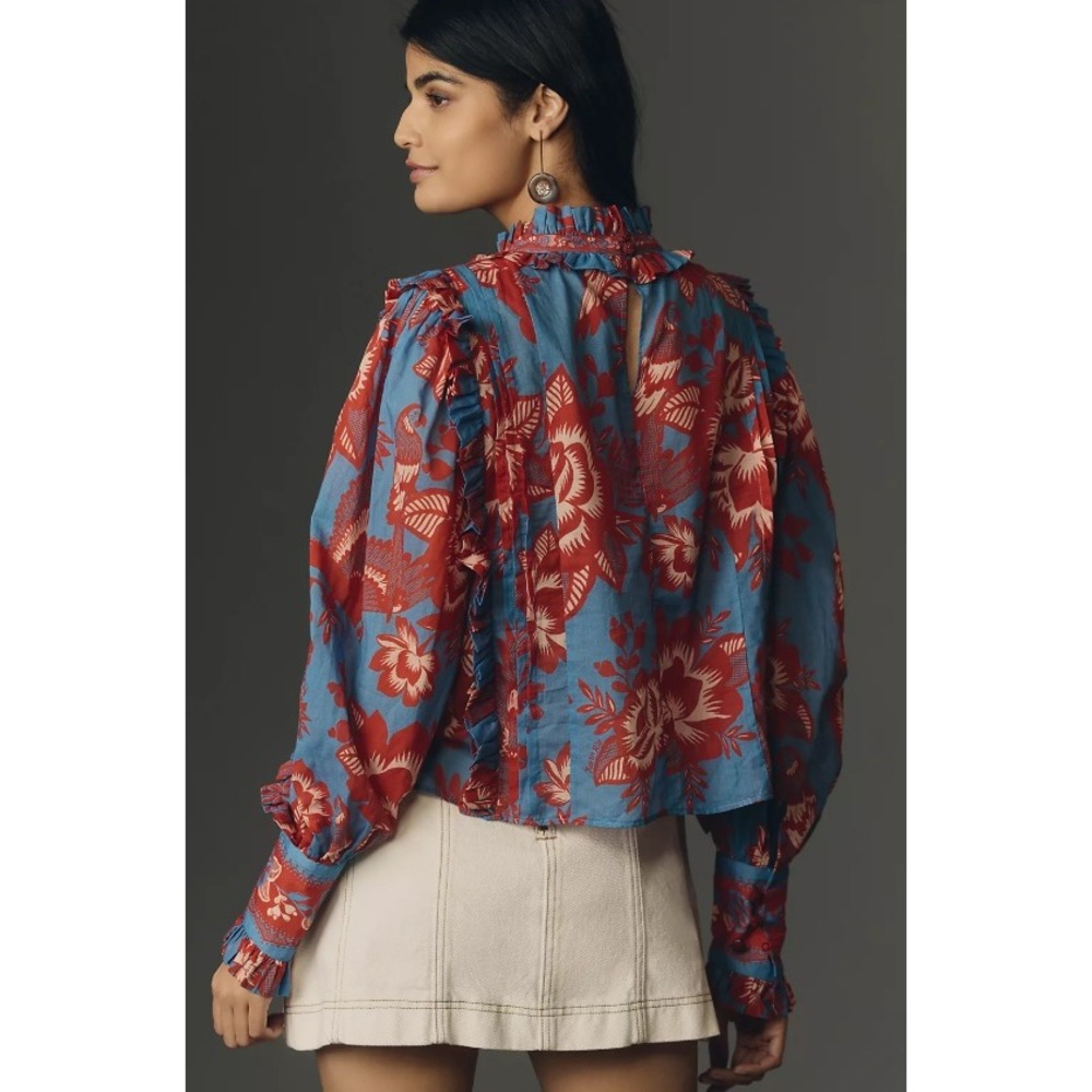 Farm Rio Lace Garden Long-Sleeve Ruffled Blouse - Picture 2 of 7